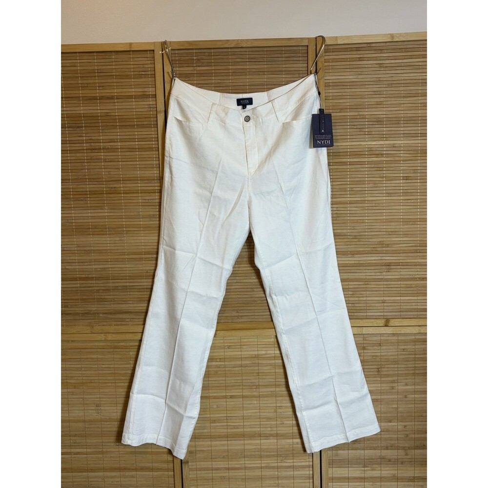 NYDJ Women's White Linen Straight Leg Dress Pants Sz 12 Teresa Trouser Coastal